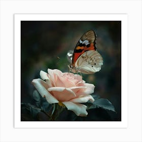 Butterfly On Rose Art Print