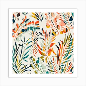Colorful Leaves Pattern Square Art Print