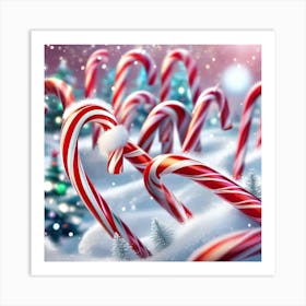 Candy Canes In The Snow Art Print