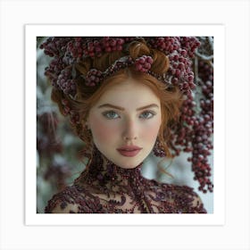 Beautiful Red Haired Girl In Winter Art Print