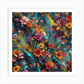 Flowers On A Blue Background 1 Art Print