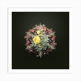 Vintage Yellow Rose Flower Wreath on Olive Green n.2316 Art Print
