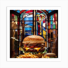 Burger In Front Of Stained Glass Window Art Print