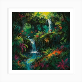 Waterfall In The Jungle 17 Art Print