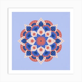 Modern dahlia mandala - red and blue Art Print