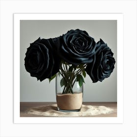 Black Roses In Vase and sand Poster