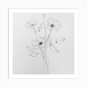 Line Drawing Of Flowers Art Print