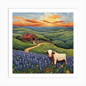 Longhorns In The Pasture Art Print