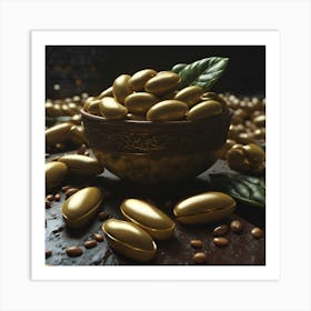 Gold Supplements In A Bowl Art Print