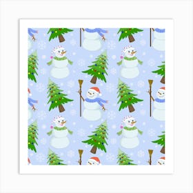 New Year Christmas Snowman Pattern, Art Print