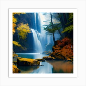 Waterfall In Autumn 1 Art Print