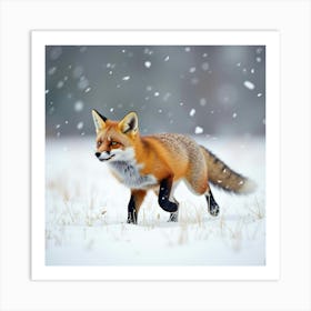 Playful Red Fox Darting Through A Snowy Field 2 Art Print