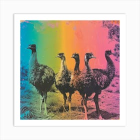 Rainbow Retro Ostrich Collage 2 Art Print