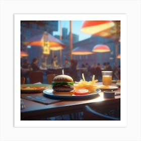 Burger At Restaurant Art Print