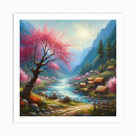 Oil Painting Of Sapa Peach Tree Art Print