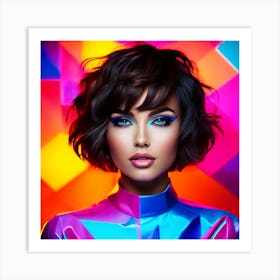 Abstract Short Hair Brunette Woman Art Print