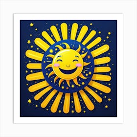 Lovely smiling sun on a blue gradient background 60 Art Print