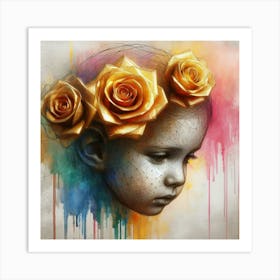 Roses On A Girl'S Head Art Print