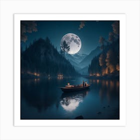 Full Moon In The Lake Art Print