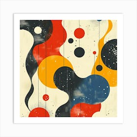 Abstract Art With Colorful Shapes Curves And Hanging Circles On A Textured Background Art Print