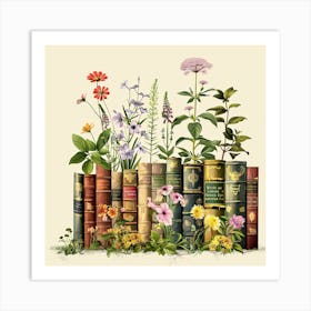 Books Flowers Book Flower Flora Floral Art Print