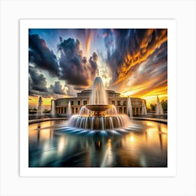 Sunset Over Fountain 1 Art Print