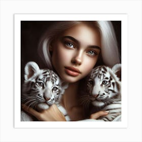 White Tiger Cubs 5 Art Print