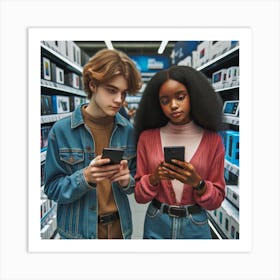 Young Gen Alpha Teens Sharing Technology Art Print