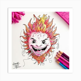 Flaming Face Art Print