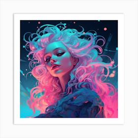 Girl With Pink Hair Art Print