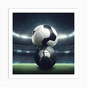 Two Soccer Balls On The Field Art Print