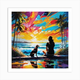 Sunset With Dog 3 Art Print