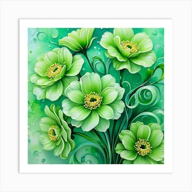 Green Flowers Art Print