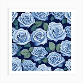 Blue Roses Seamless Pattern 1 Art Print