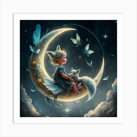 Little Girl On The Moon Art Print