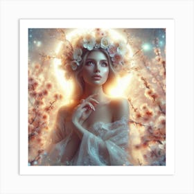 Beautiful Girl In Cherry Blossoms Art Print