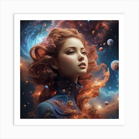 Absolute Reality V16 The Girls Face Consists Of Galaxies And N 3 Art Print