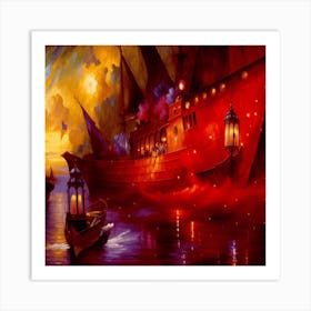 Disney Ship At Night Art Print