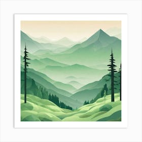 Misty mountains background in green tone 210 Art Print