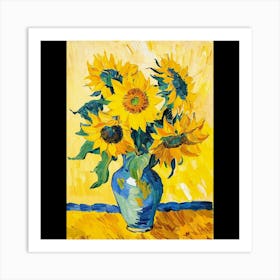 Sunflowers In A Blue Vase 2 Art Print