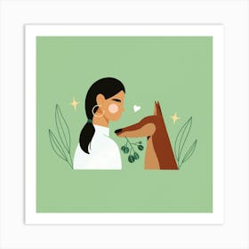 Portrait Of A Woman With A Dog Art Print