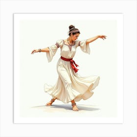 A Graceful Greek Dancer In Traditional Attire Captured In Watercolor Hues 1 Art Print