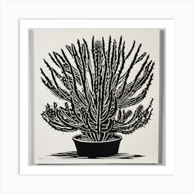 Resilient Beauty A Stunning Linocut Cactus (7) Art Print