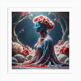 Woman With Flowers On Her Head Art Print