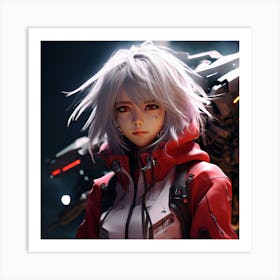 Anime Girl In Red Jacket Art Print