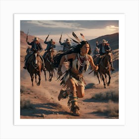 American native escaping cowboys Art Print