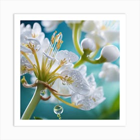 White Flowers With Water Droplets Art Print