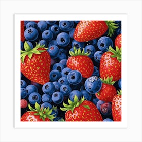 Blueberries And Strawberries Art Print