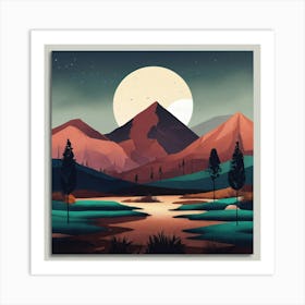 Boho Art Minimalist Landscape Mountains (10) Art Print