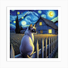 Starry Night Siamese Cat 1 Art Print